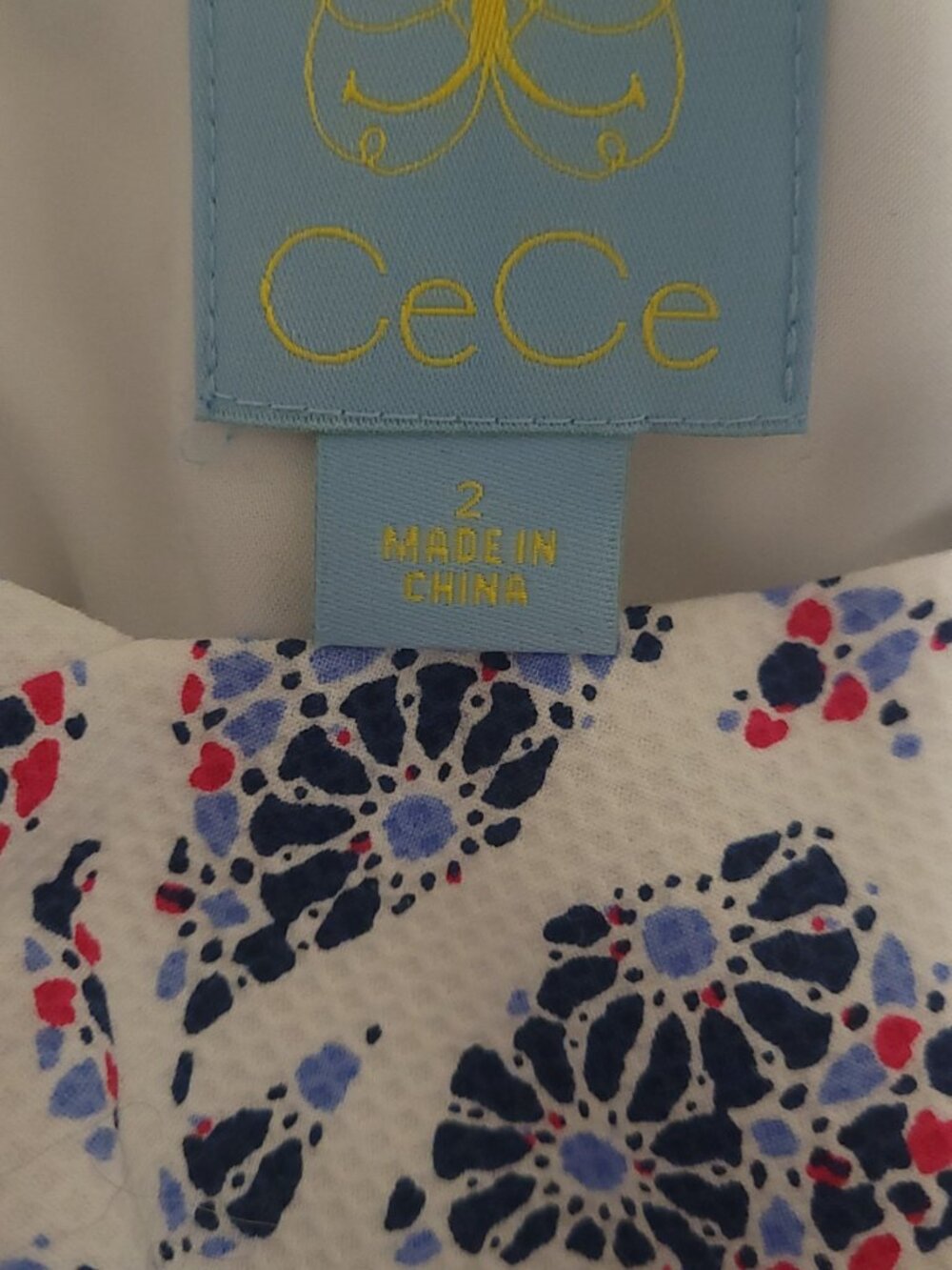 CeCe Floral Cutout A-Line Dress - Blue & White Abstract Print - Size 2 - Picture 5 of 5
